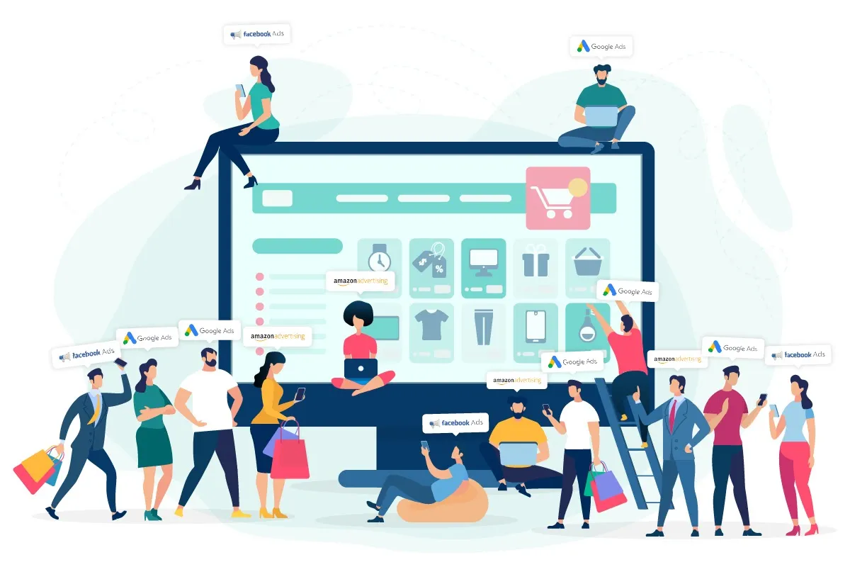 904012 Illustration for blog article Google Ads vs. Facebook Ads vs. Amazon Ads What s Right For You Illustration 3 120220