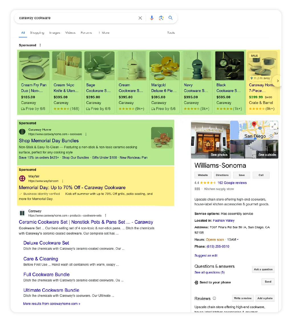 example of a search result page with brand-bidding