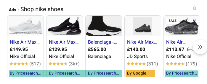 eksempel på Google Shopping annonce