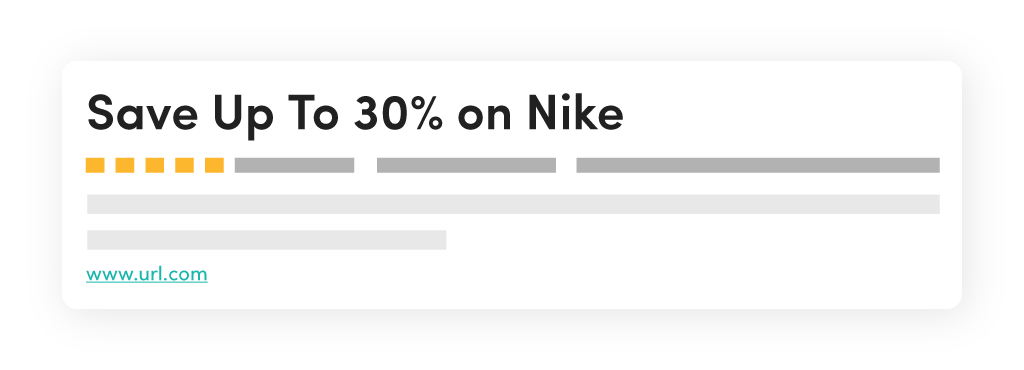Example of promotion message save up to 30% on nike