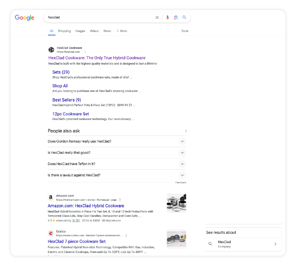 Eksempel på en perfekt Google-søgeresultatside for brand