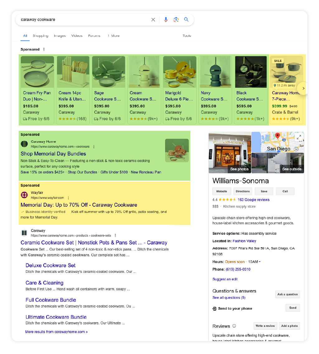 example of a search result page with brand-bidding