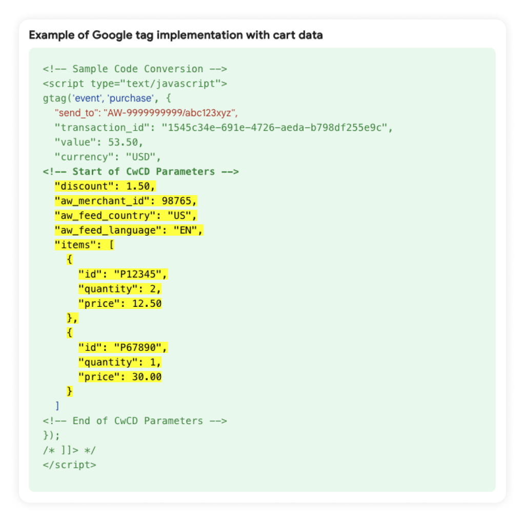 eksempel på et script du kan bruge til at indsamle cart data fra google